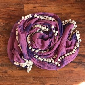 NATURAL LIFE Pink Purple Tie Dye PomPom Boho Scarf